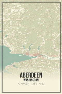 Retro US city map of Aberdeen, Washington. Vintage street map.