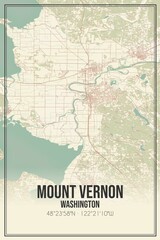 Retro US city map of Mount Vernon, Washington. Vintage street map.