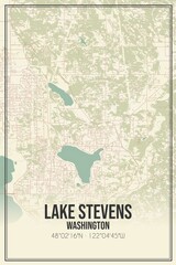 Retro US city map of Lake Stevens, Washington. Vintage street map.