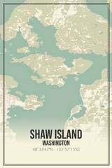 Retro US city map of Shaw Island, Washington. Vintage street map.