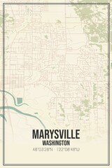 Retro US city map of Marysville, Washington. Vintage street map.