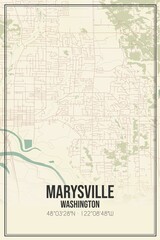 Retro US city map of Marysville, Washington. Vintage street map.