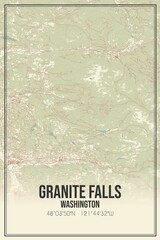 Retro US city map of Granite Falls, Washington. Vintage street map.