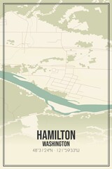 Retro US city map of Hamilton, Washington. Vintage street map.