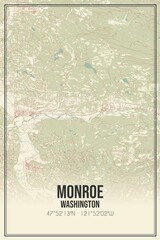 Retro US city map of Monroe, Washington. Vintage street map.