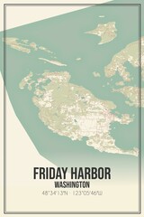 Retro US city map of Friday Harbor, Washington. Vintage street map.
