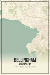 Retro US city map of Bellingham, Washington. Vintage street map.