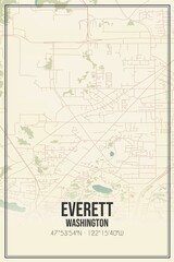Retro US city map of Everett, Washington. Vintage street map.