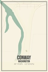 Retro US city map of Conway, Washington. Vintage street map.