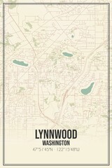 Retro US city map of Lynnwood, Washington. Vintage street map.