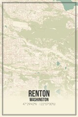 Retro US city map of Renton, Washington. Vintage street map.