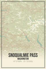 Retro US city map of Snoqualmie Pass, Washington. Vintage street map.