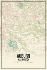 Retro US city map of Auburn, Washington. Vintage street map. - obrazy, fototapety, plakaty