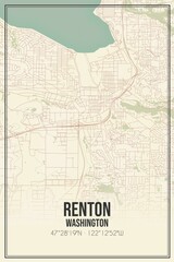 Retro US city map of Renton, Washington. Vintage street map.