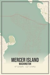 Retro US city map of Mercer Island, Washington. Vintage street map.