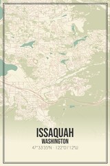 Retro US city map of Issaquah, Washington. Vintage street map.