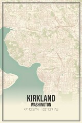 Retro US city map of Kirkland, Washington. Vintage street map.