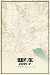Retro US city map of Redmond, Washington. Vintage street map.