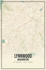 Retro US city map of Lynnwood, Washington. Vintage street map.