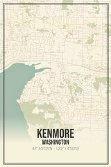 Retro US city map of Kenmore, Washington. Vintage street map.
