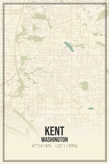 Retro US city map of Kent, Washington. Vintage street map.
