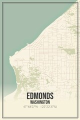 Retro US city map of Edmonds, Washington. Vintage street map.