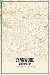 Retro US city map of Lynnwood, Washington. Vintage street map.