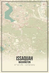 Retro US city map of Issaquah, Washington. Vintage street map.