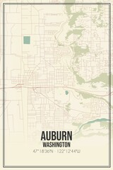 Retro US city map of Auburn, Washington. Vintage street map.