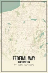 Retro US city map of Federal Way, Washington. Vintage street map.