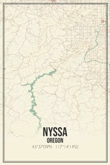 Retro US city map of Nyssa, Oregon. Vintage street map.