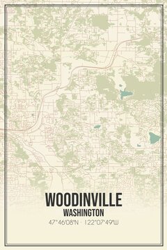 Retro US City Map Of Woodinville, Washington. Vintage Street Map.