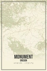 Retro US city map of Monument, Oregon. Vintage street map.