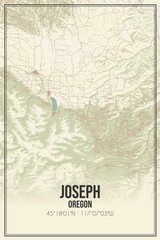 Retro US city map of Joseph, Oregon. Vintage street map.