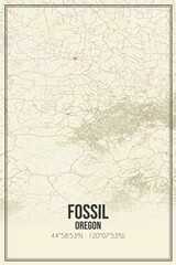 Retro US city map of Fossil, Oregon. Vintage street map.