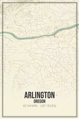 Retro US city map of Arlington, Oregon. Vintage street map.