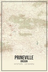 Retro US city map of Prineville, Oregon. Vintage street map.