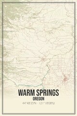 Retro US city map of Warm Springs, Oregon. Vintage street map.