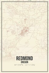 Retro US city map of Redmond, Oregon. Vintage street map.
