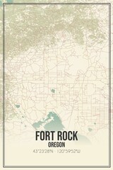 Retro US city map of Fort Rock, Oregon. Vintage street map.