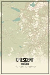 Retro US city map of Crescent, Oregon. Vintage street map.