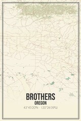 Retro US city map of Brothers, Oregon. Vintage street map.