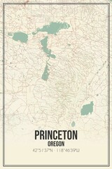 Retro US city map of Princeton, Oregon. Vintage street map.