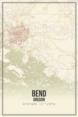 Retro US city map of Bend, Oregon. Vintage street map.