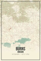 Retro US city map of Burns, Oregon. Vintage street map.