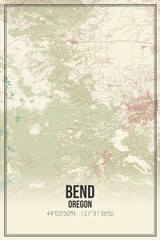 Retro US city map of Bend, Oregon. Vintage street map.