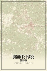 Retro US city map of Grants Pass, Oregon. Vintage street map.
