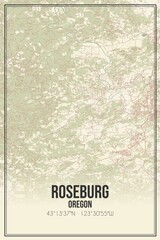 Retro US city map of Roseburg, Oregon. Vintage street map.