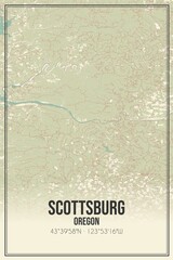 Retro US city map of Scottsburg, Oregon. Vintage street map.