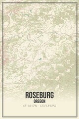 Retro US city map of Roseburg, Oregon. Vintage street map.